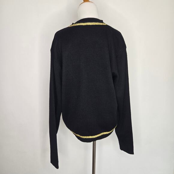 Vintage Talbots Wool Cardigan Sweater Black Gold Trim Holiday Women Large - Picture 3 of 11